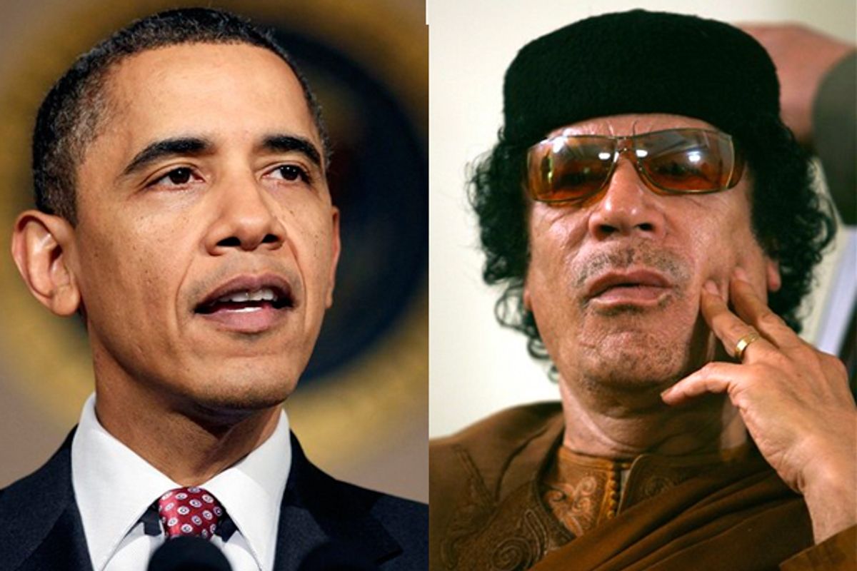 President Barack Obama and Moammar Gadhafi