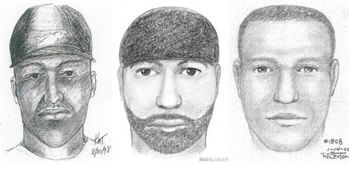 FILE - This composite of artists' sketches provided by the Fairfax, Va., County Police Department shows the likeness of a suspect wanted for 12 sexual assaults or attempted sexual assaults between 1997 and 2009 in Maryland, Virginia, Connecticut, and Rhode Island. The sketches were made in 1998, left, in 1999, center, and in 2000, right. Federal and local authorities said Friday March 4, 2011 they have arrested a suspect in the so-called East Coast Rapist case. Members of the U.S. Marshal's Fugitive Task Force arrested Aaron Thomas, 39, "without incident" at his home in New Haven, police spokesman Joseph Avery said.  (AP Photo/Fairfax County Police, File) (AP)