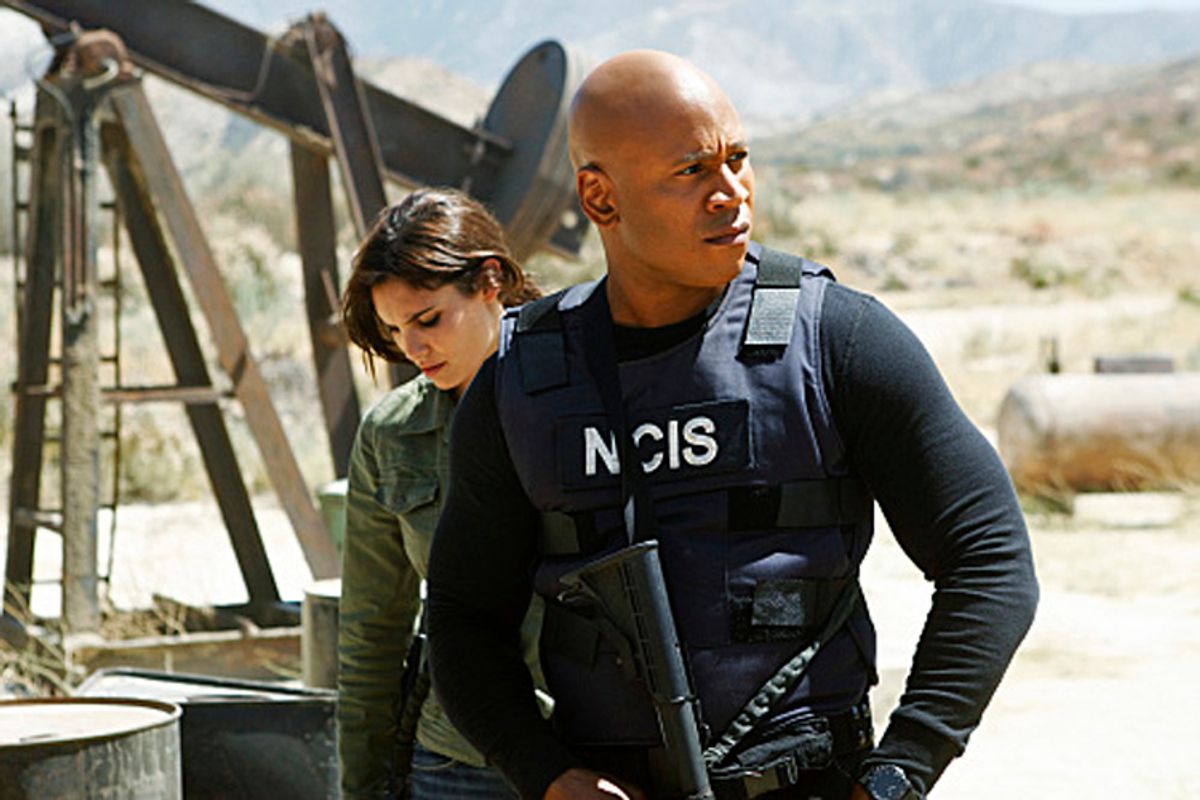 "Borderline" -- Special Agent Kensi Blye (Daniela Ruah) and Special Agent Sam Hanna (LL COOL J) jump into action when video surveillance footage shows an ambush on a humvee transporting Marines in the desert on NCIS: LOS ANGELES, Tuesday, Sept. 28 (9:00-10:00 PM, ET/PT) on the CBS Television Network.  
Photo: Michael Desmond/CBS
Â©2010 CBS Broadcasting Inc. All Rights Reserved. (Michael Desmond)