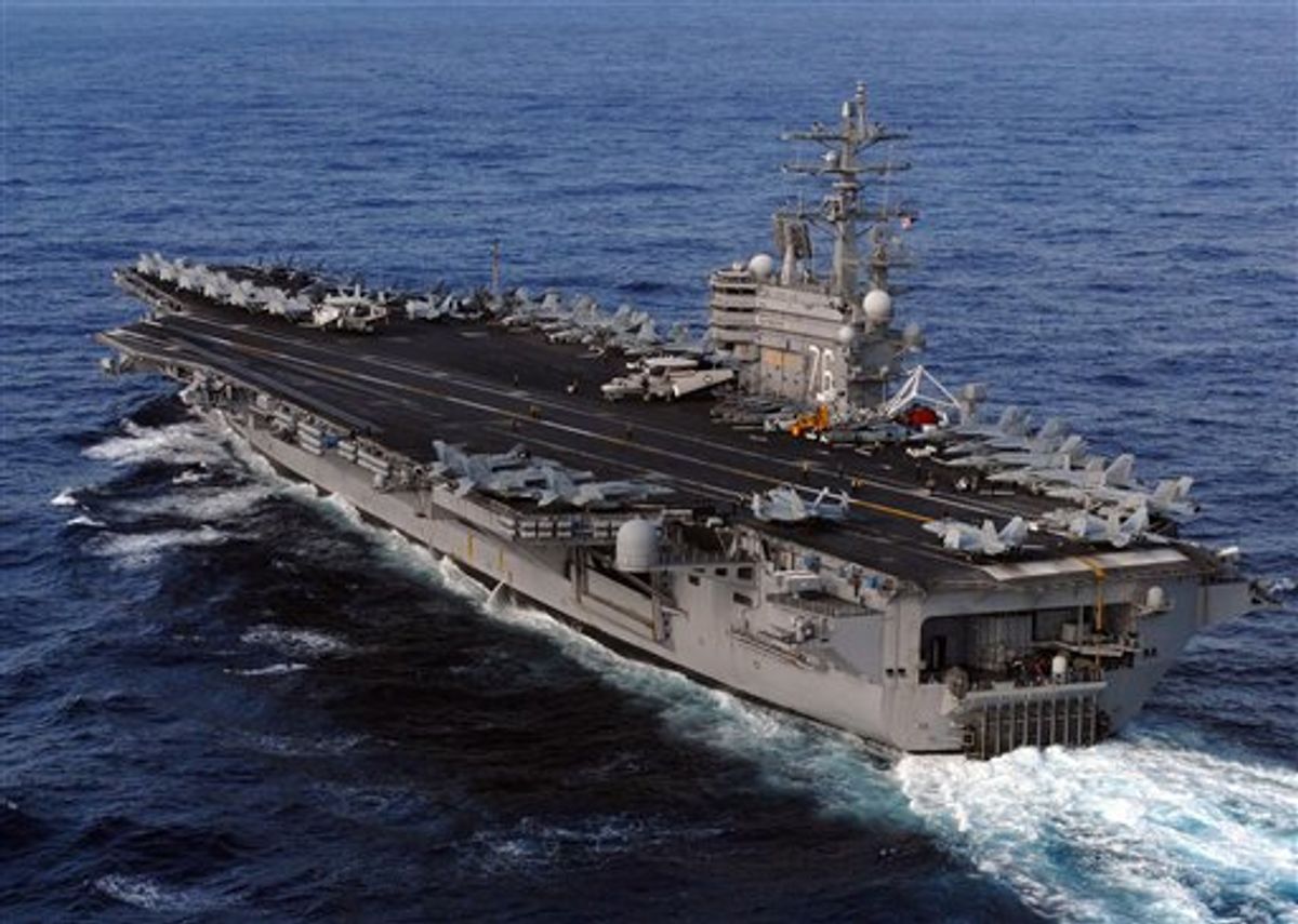 This image provided by the U.S. Navy shows the Nimitz-class aircraft carrier, USS Ronald Reagan underway in the Pacific Ocean Saturday March 12, 2011 enroute to Japan to render humanitarian assistance and disaster relief. (AP Photo/US Navy - Dylan McCord) (AP)