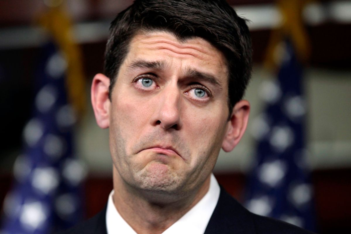 House Budget Committee Chairman Paul Ryan, R-Wis., declares that he was "disappointed" in President Obama's speech on a federal spending plan, during a news conference at the Capitol in Washington, Wednesday, April 13, 2011. (AP Photo/J. Scott Applewhite)  (J. Scott Applewhite)