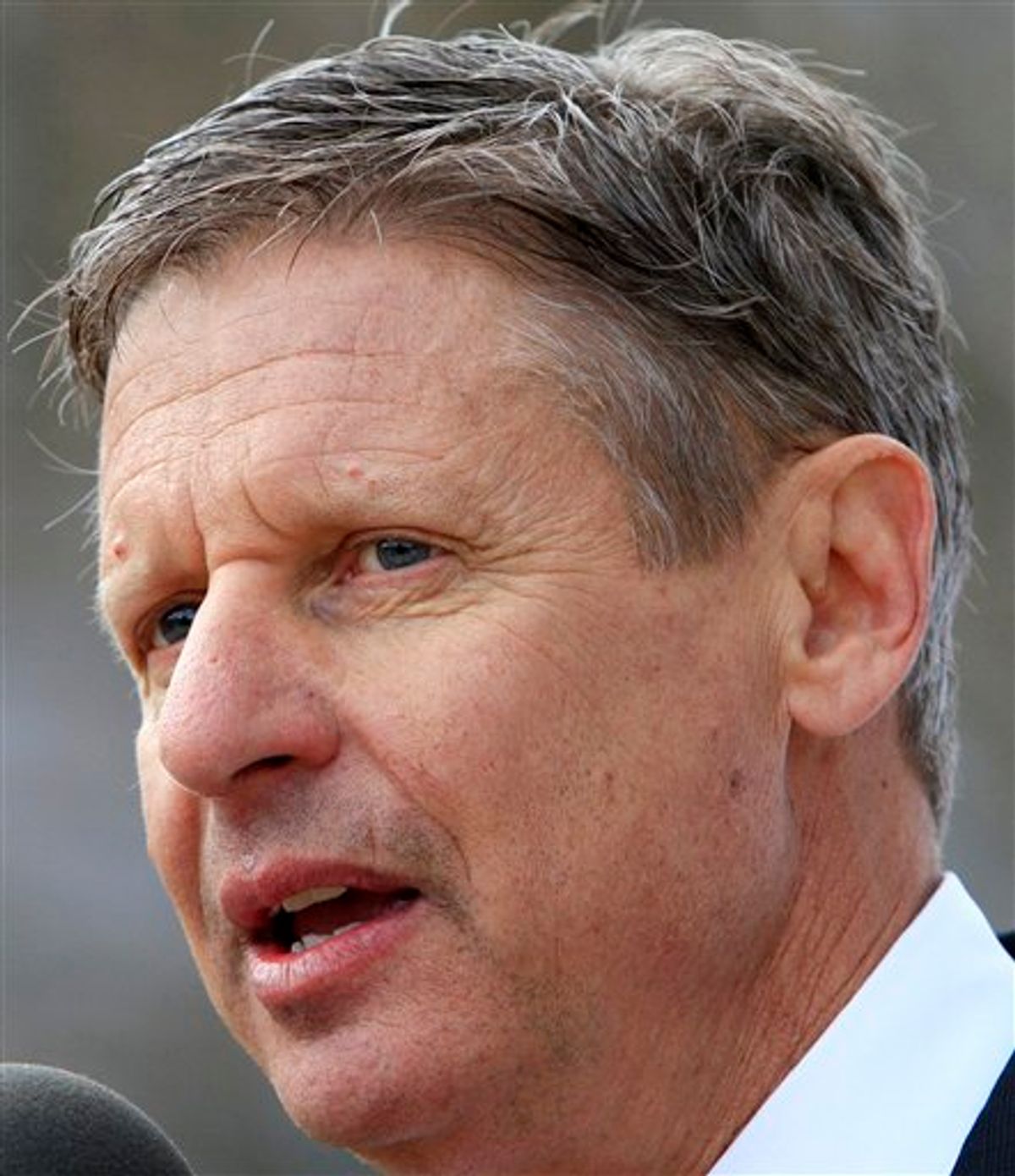 Former New Mexico Gov. Gary Johnson announces his plans to seek the Republican nomination for president in front of the Statehouse Thursday, April 21, 2011 in Concord, N.H. Johnson served as governor from 1995 through 2003. Before that, he started a one-person fix-it business that grew to 1,000 employees. He says he can fix the nation by asking two simple questions: What are we spending our money on? And what are we getting in return? (AP Photo/Jim Cole) (AP)