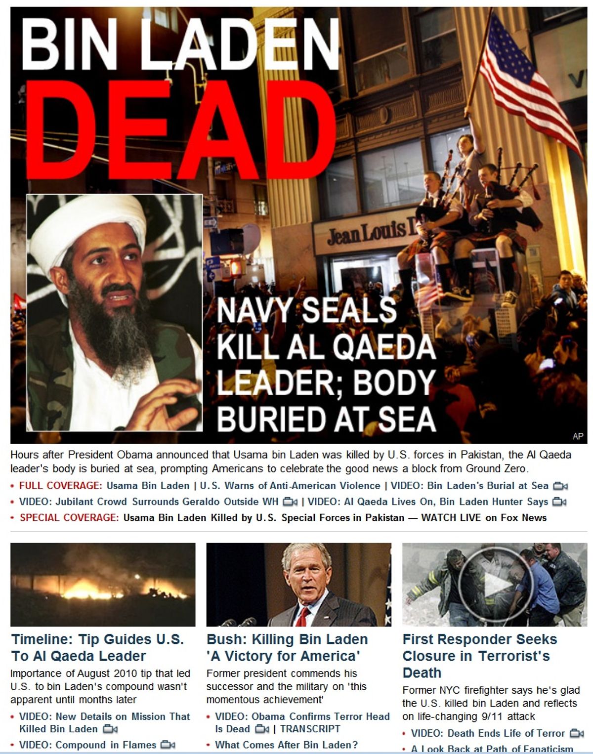 Fox News congratulates Bush for bin Laden