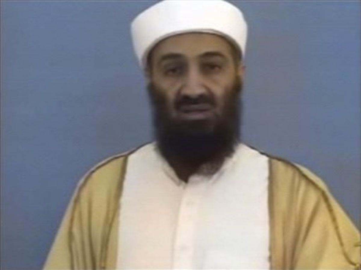 In this undated image taken from video provided by the U.S. Department of Defense, Osama bin Laden is shown in a new video released on Saturday, May 7, 2011. Newly released videos show Osama bin Laden watching himself on television and rehearsing for terrorist videos, revealing that even from the walled confines of his Pakistani hideout, he remained a media maestro who was eager to craft his own image for the cameras. (AP Photo/Department of Defense) (AP)