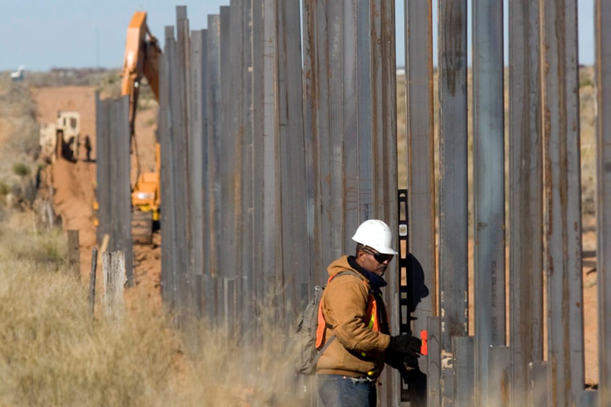 U.S. workers build a section of the Mexico-U.S. border wall near the Jeronimo-Santa Teresa border crossing in Chihuahua.