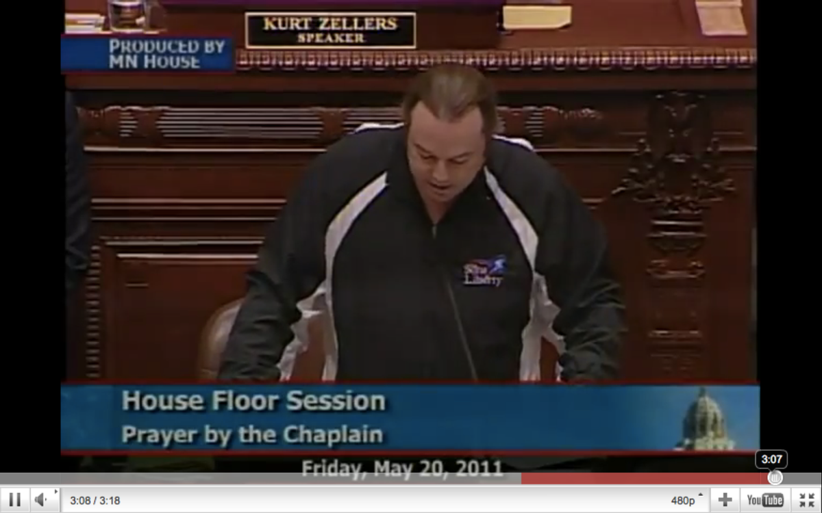 Bradlee Dean delivering a prayer on the floor of the Minnesota House. 