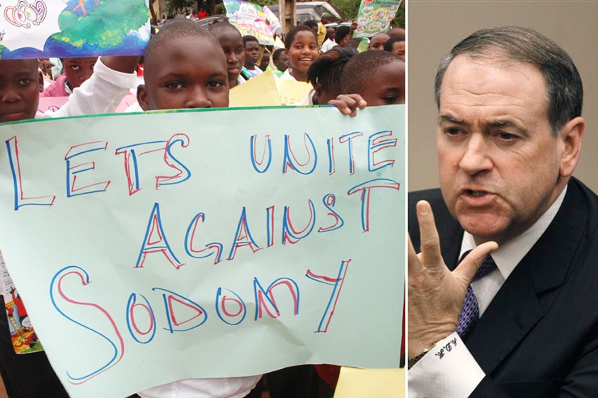 Anti-homosexuality protesters in Uganda and Mike Huckabee  
