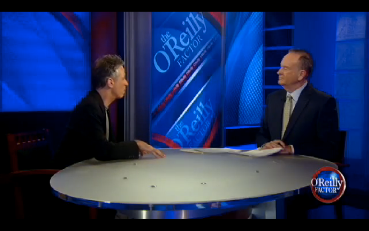 Jon Stewart and Bill O'Reilly spar on Monday night's "O'Reilly Factor."        