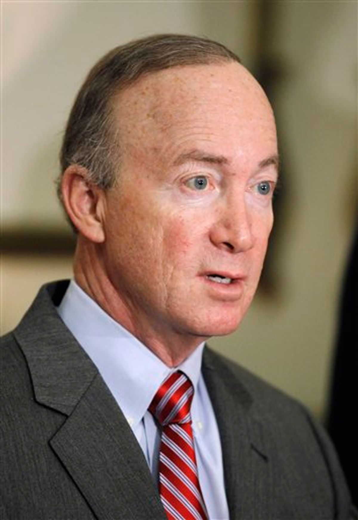 FILE - In this April 15, 2011 file photo, Indiana Gov. Mitch Daniels speaks at the Statehouse in Indianapolis.  Ready or not, the 2012 presidential campaign is under way in earnest a full 18 months before Election Day. The GOP field _ still muddy and made up of no less than a dozen people _ will become clearer in coming days as more Republicans declare they'll run or sit out _ and President Barack Obama's schedule already is packed with fundraisers and visits to states important to his re-election chances. (AP Photo/Darron Cummings, File)  (AP)