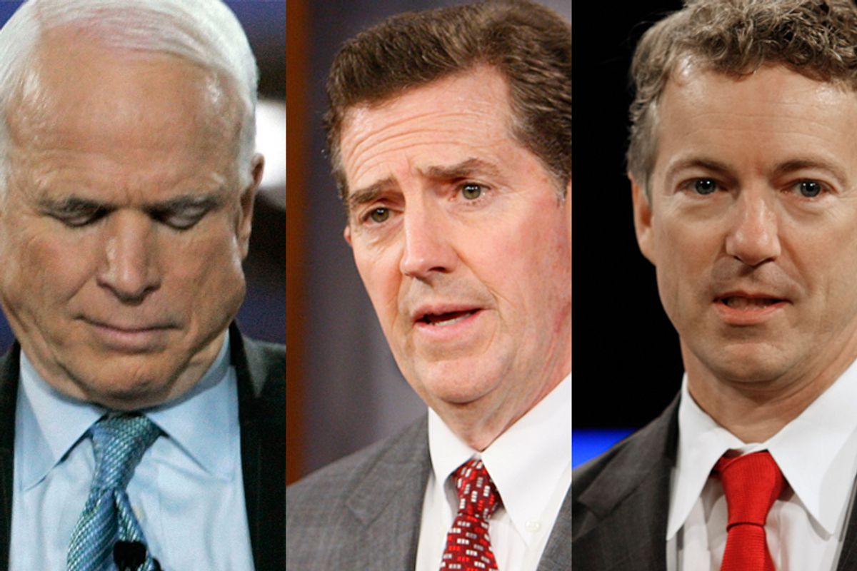 Republican senators John McCain, Jim DeMint, and Rand Paul