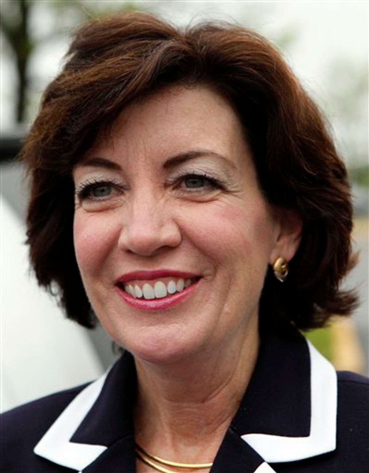 Democratic candidate for the 26th District Congressional seat, Kathy Hochul arrives at a campaign stop at a restaurant in Amherst, N.Y., Tuesday, May 24, 2011.   Hochul is running against Republican Jane Corwin and tea party candidate Jack Davis in the race to succeed Republican Chris Lee. Lee resigned in February after shirtless photos surfaced that he'd sent to a woman on Craigslist. (AP Photo/David Duprey) (AP)
