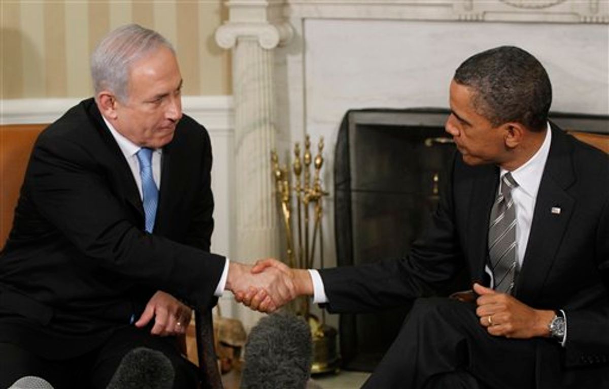 President Barack Obama meets with Prime Minister Benjamin Netanyahu of Israel in the Oval Office at the White House in Washington, Friday, May 20, 2011. (AP Photo/Charles Dharapak)       (AP)