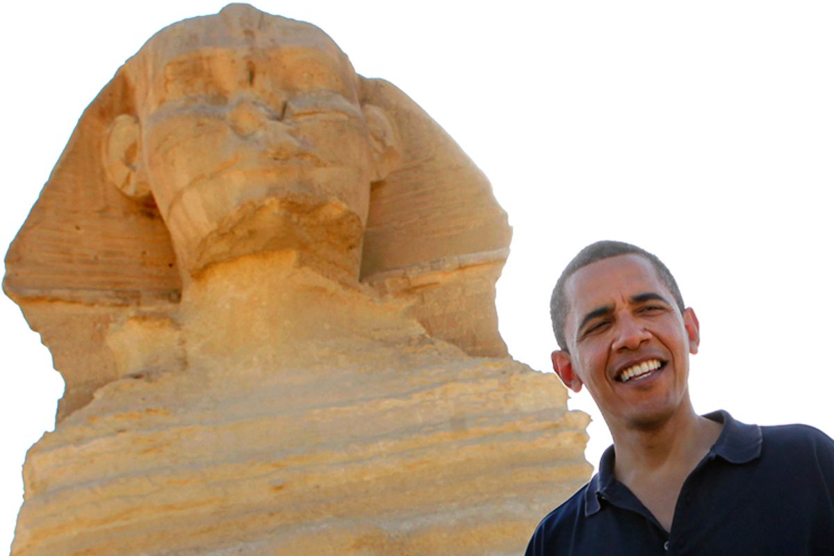 President Barack Obama tours the Sphinx and pyramids outside Cairo, Thursday, June 4, 2009.