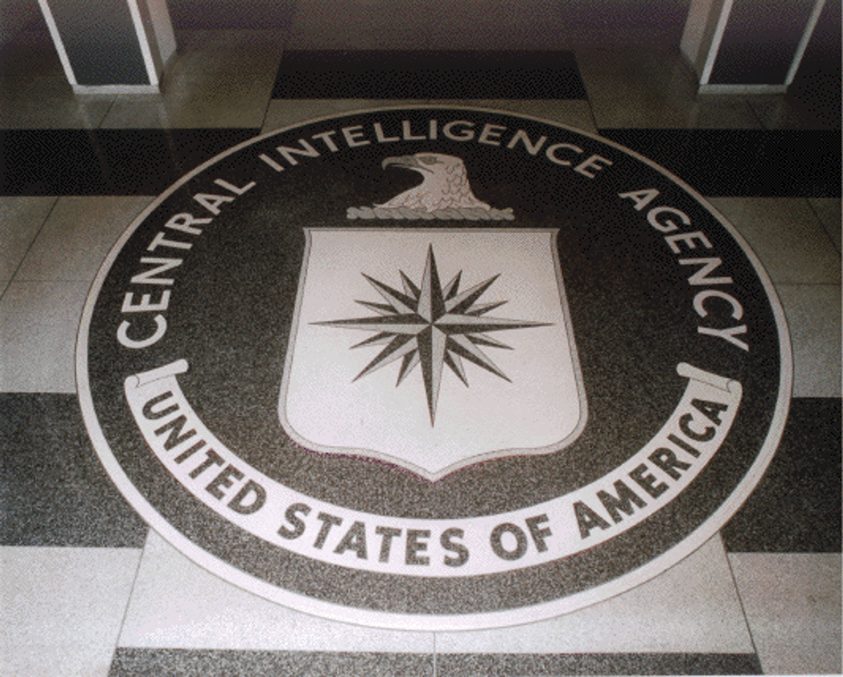 The seal of the U.S. Central Intelligence Agency, on the floor of the lobby of the Original Headquarters Building.