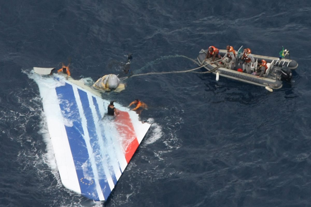 FILE - In this Monday, June 8, 2009 file photo released by Brazil's Air Force, Brazil's Navy sailors recover debris from the missing Air France Flight 447 in the Atlantic Ocean. A year after Air France Flight 447 crashed into the Atlantic ocean, families of some of the 228 victims are demanding Monday May 31, 2010 that the search for the flight recorders, and for answers, continues. (AP Photo/Brazil's Air Force, file)  ** NO SALES  **  (Anonymous)
