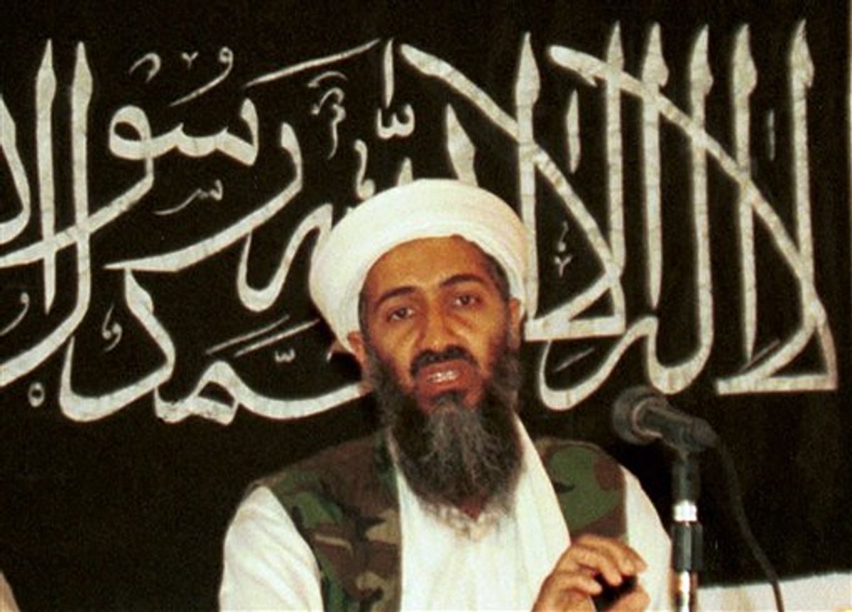 FILE - In this 1998 file photo, Ayman al-Zawahri, left, holds a press conference with Osama bin Laden in Khost, Afghanistan and made available Friday March 19, 2004. A person familiar with developments said Sunday, May 1, 2011 that bin Laden is dead and the U.S. has the body. (AP Photo/Mazhar Ali Khan) (AP)
