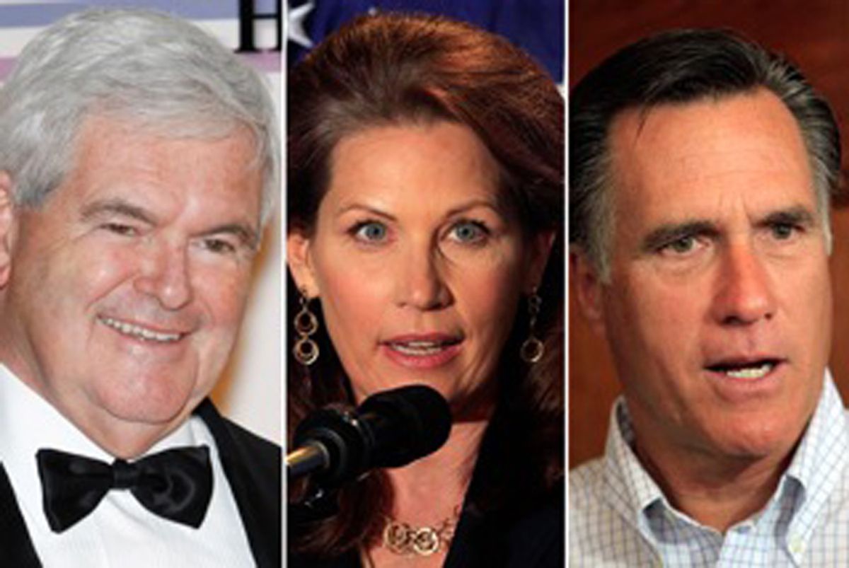 Newt Gingrich, Michele Bachmann and Mitt Romney