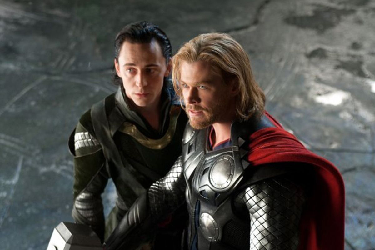 Tom Hiddleston and Chris Hemsworth in "Thor"