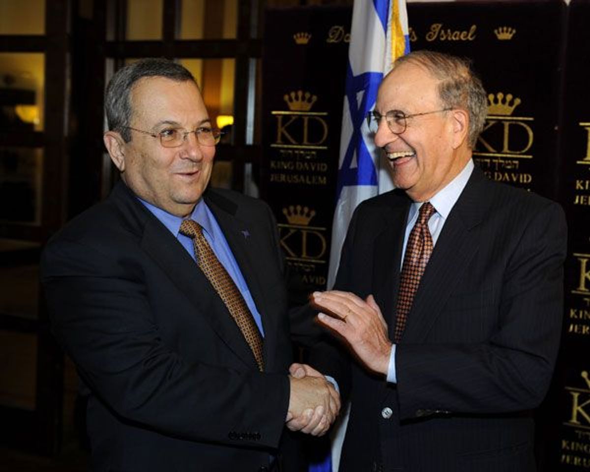 Special Envoy George Mitchell With Israeli Minister of Defense Ehud Barak at the King David Hotel, Jerusalem, 2009.