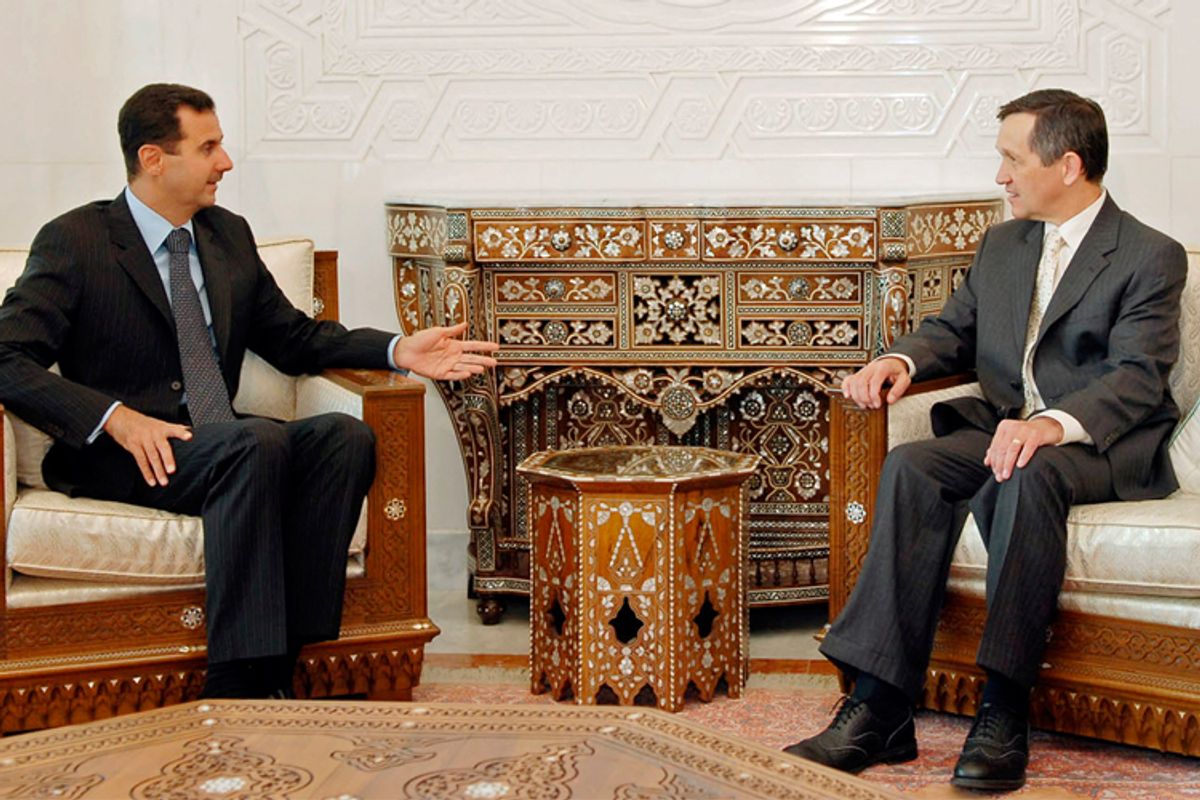 Syrian President Bashar al-Assad and Dennis Kucinich at their September 2007 meeting.  