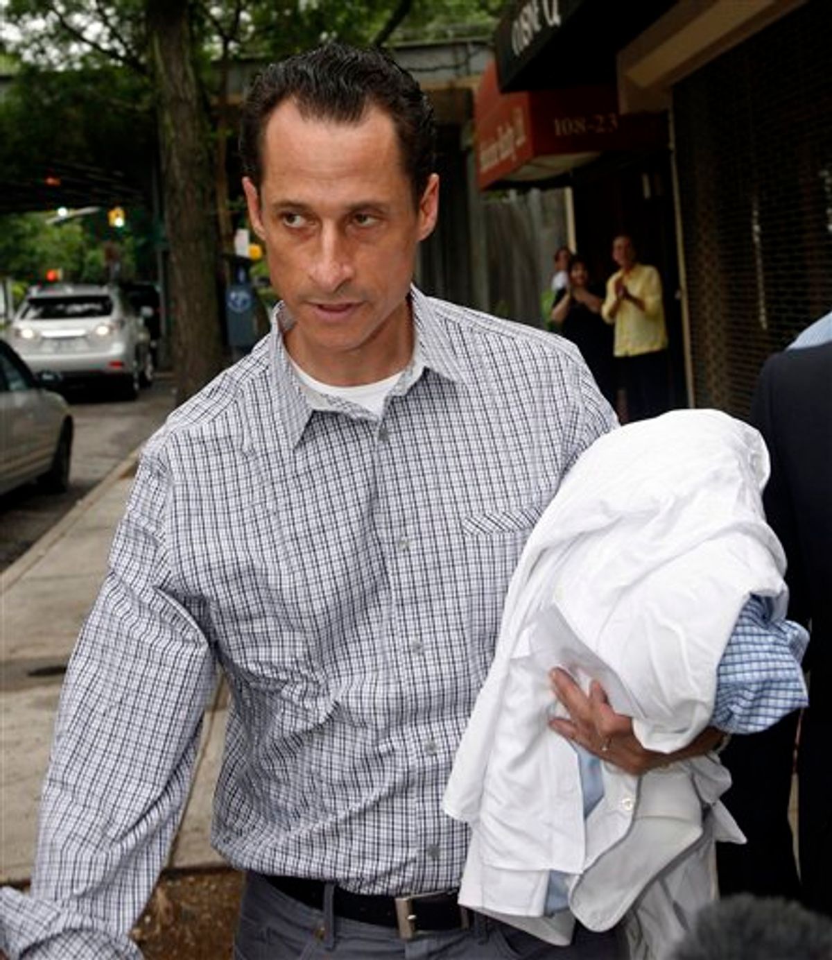 Rep. Anthony Weiner, D-N.Y., carries his laundry to a laundromat near his home in the Queens borough of New York, Saturday, June  11, 2011. The 46-year-old congressman acknowledged Friday that he had online contact with a 17-year-old girl from Delaware but said there was nothing inappropriate. (AP Photo/David Karp) (AP)