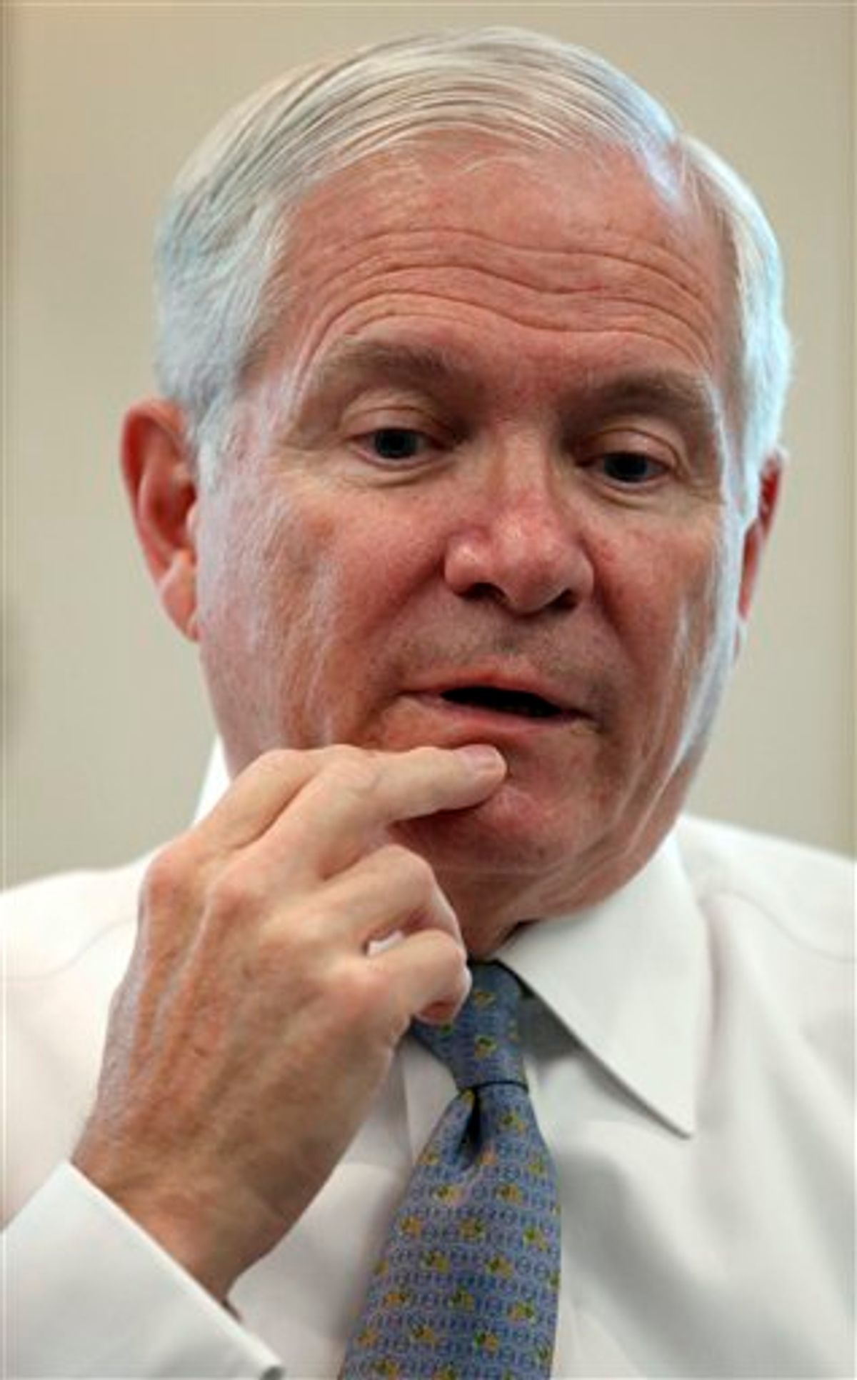 Secretary of Defense Robert Gates, speaks during an interview with The Associated Press in his office at the Pentagon Monday, June 13, 2011, in Washington. Gates says he sees no roadblocks to repeal of the ban on gay military members serving openly and says if the military chiefs make their recommendation to move forward on the repeal before the end of the month, he will sign it, which would make it effective as early as September.  (AP)