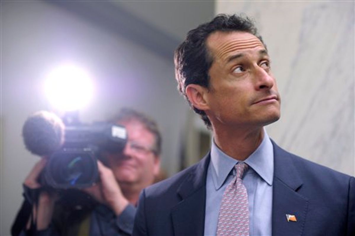 Rep. Anthony Weiner, D-N.Y., waits for an elevator near his office on Capitol Hill in Washington, Thursday, June 2, 2011. (AP Photo/Susan Walsh) (AP)