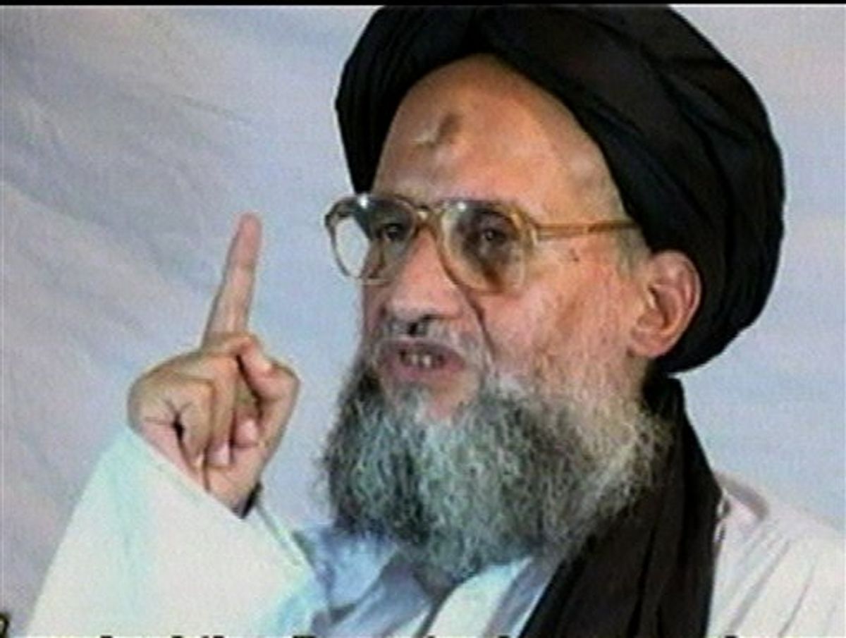 FILE - This image made from videotape posted on the Internet on Wednesday, Dec. 7, 2005 shows al-Qaida's then deputy leader, Ayman al-Zawahri. Al-Qaida has selected its longtime No. 2, Ayman al-Zawahri, to succeed Osama bin Laden following last month's U.S. commando raid that killed the terror leader, according to a statement posted Thursday, June 16, 2011 on a website affiliated with the network. (AP Photo/AP Television News, File) (AP)