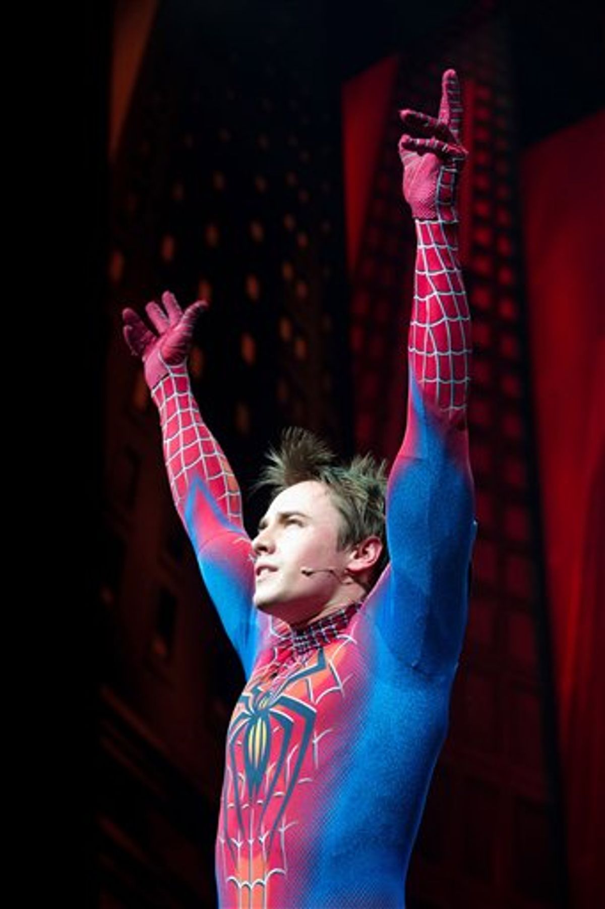 Reeve Carney appears onstage at the curtain call for the opening night performance of the Broadway musical Spider-Man Turn Off the Dark in New York, Tuesday, June 14, 2011. (AP Photo/Charles Sykes)  (AP)