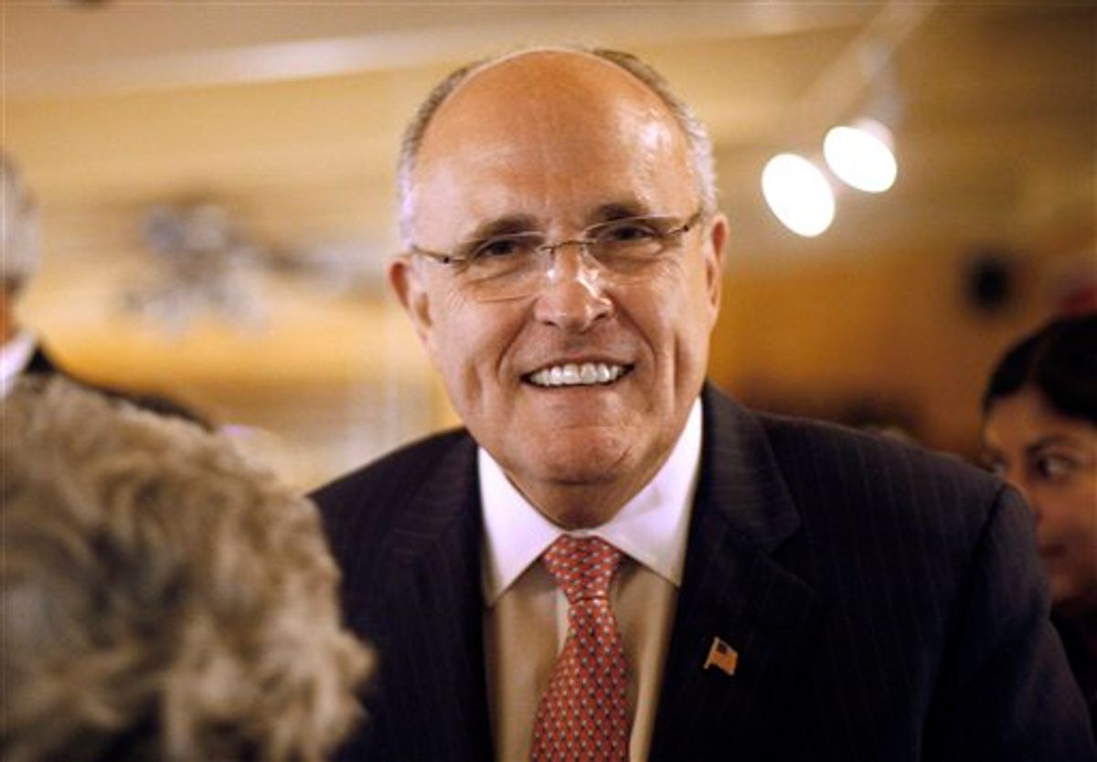 Former NYC mayor Rudy Giuliani attends a Republican luncheon, Thursday, June 2, 2011, at Vito Marcello's Italian Bistro in North Conway, N.H. (AP Photo/Robert F. Bukaty)  (AP)