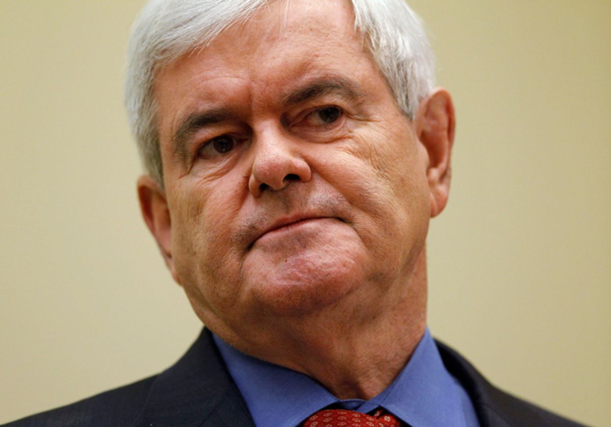 Republican U.S. presidential candidate Newt Gingrich attends the 51st Washington Conference with Laffer Associates in Washington May 13, 2011.  Former House Speaker Gingrich declared his 2012 candidacy on Wednesday.  REUTERS/Jason Reed   (UNITED STATES - Tags: POLITICS ELECTIONS HEADSHOT) (Â© Jason Reed / Reuters)