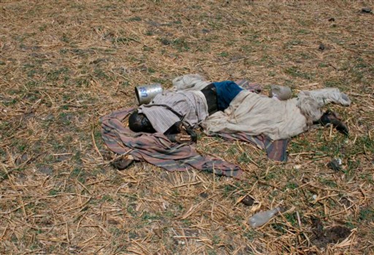 In this photo obtained by the Associated Press on Thursday June 2, 2011 and taken on May 8, 2011, a man, who according U.N. reports had been killed in a apparent massacre of civilians, lies on the ground in the village of Kaldak, Jonglei state, southern Sudan. Southern Sudan soldiers attacking a minority ethnic group targeted and shot unarmed men and women after a battle at this remote Nile River village that resulted in hundreds of civilian victims, according to secret U.N. reports obtained by The Associated Press. The killings including of women and young children,  raise serious questions over how much control Southern Sudan's military leaders have over troops in the field as the south approaches its independence day July 9, when it officially breaks away from northern Sudan and becomes the world's newest nation. (AP Photo)  (AP)