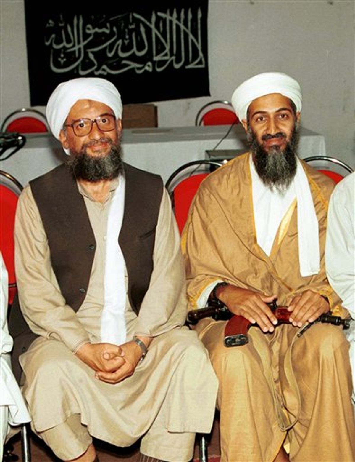 FILE - In this 1998 file photo made available Friday, March 19, 2004, Ayman al-Zawahri, left, poses for a photograph with Osama bin Laden, right, in Khost, Afghanistan. Al-Qaida has selected its longtime No. 2, Ayman al-Zawahri, to succeed Osama bin Laden following last month's U.S. commando raid that killed the terror leader, according to a statement posted Thursday, June 16, 2011 on a website affiliated with the network. (AP Photo/Mazhar Ali Khan, File) (AP)