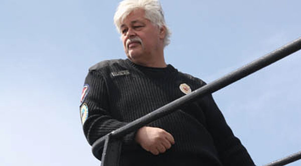 The view from the bridge: Paul Watson, founder of the anti-whaling group Sea Shepherd Conservation Society, surveys his boat in the season premiere of Animal Planet's "Whale Wars." 