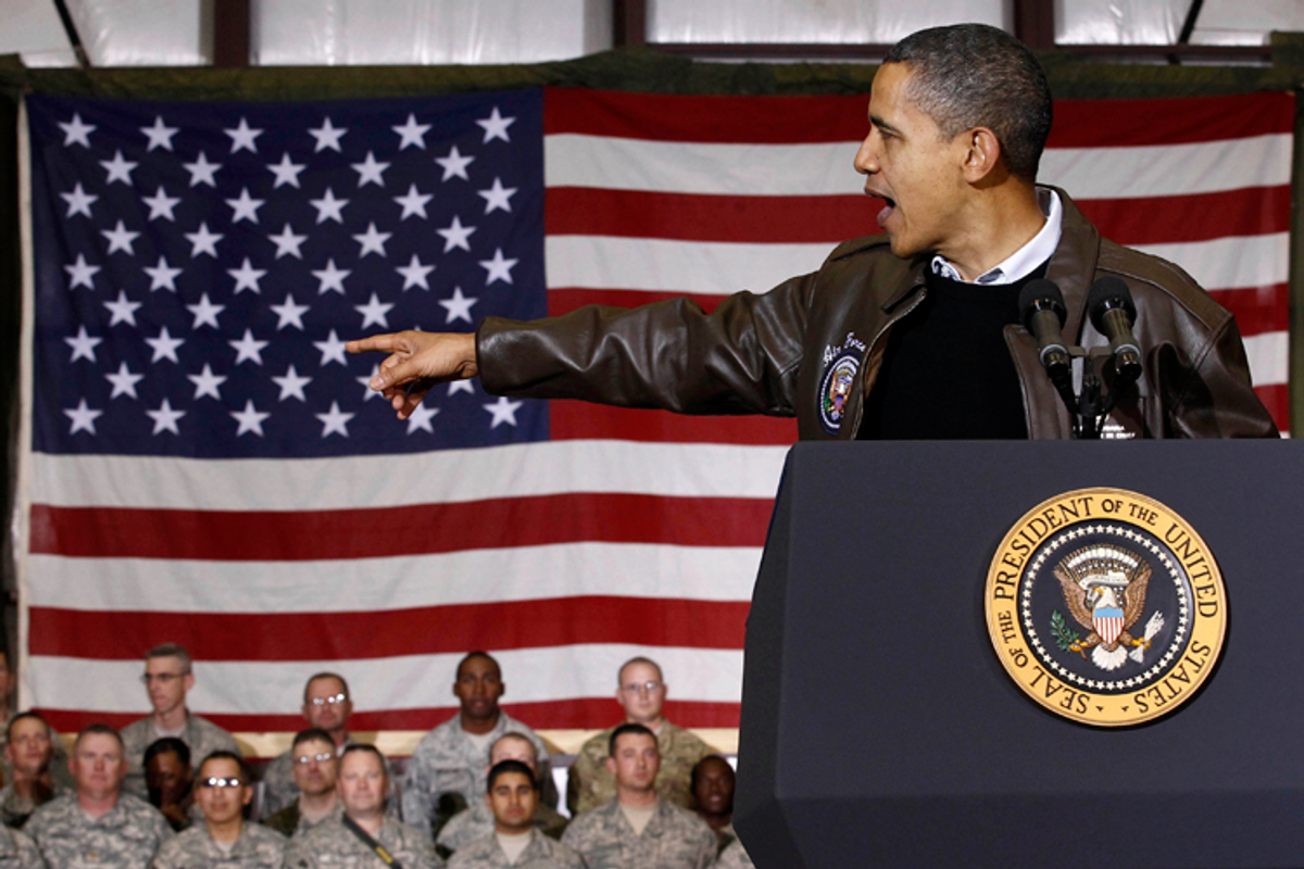 U.S. President Barack Obama meets with troops at Bagram Air Base, December 3, 2010.
