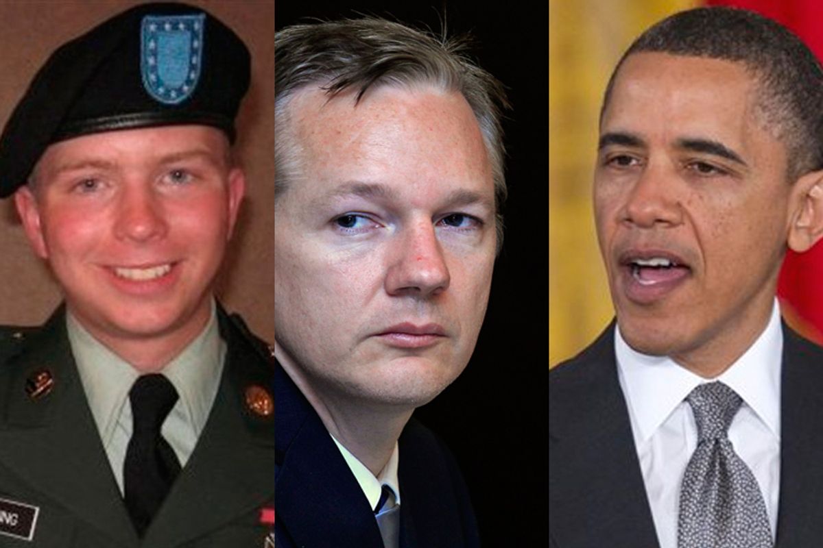Private Bradley Manning, President Obama and Julian Assange