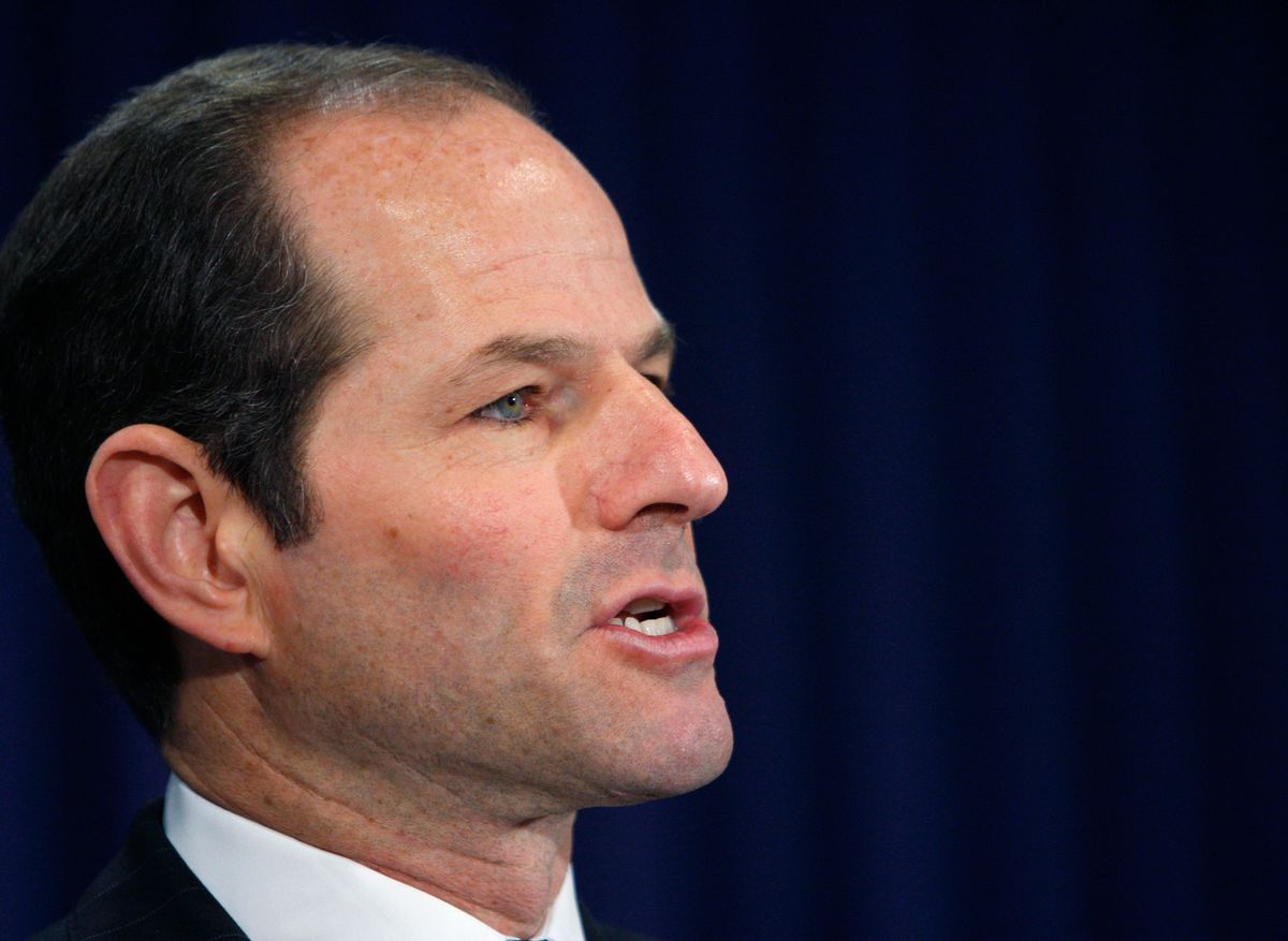 New York Governor Eliot Spitzer announces his resignation at his office in New York March 12, 2008. Spitzer resigned on Wednesday amid a scandal over a $1,000-an-hour prostitute, cutting short a career built on pugnacious investigations of Wall Street crimes.   REUTERS/Brendan McDermid (UNITED STATES)    (Reuters)