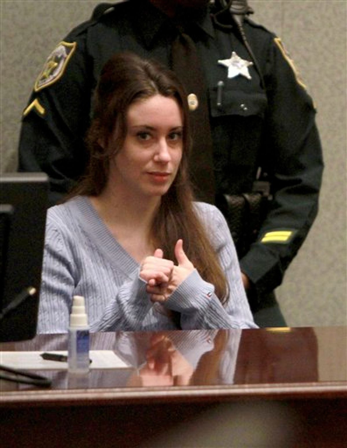 Casey Anthony sits in the courtroom before a sentencing hearing in Orlando, Fla. on Thursday, July 7, 2011. Anthony was acquitted of killing her daughter, Caylee, but faces four charges of lying to police officials. (AP Photo/Joe Burbank, Pool) (AP)