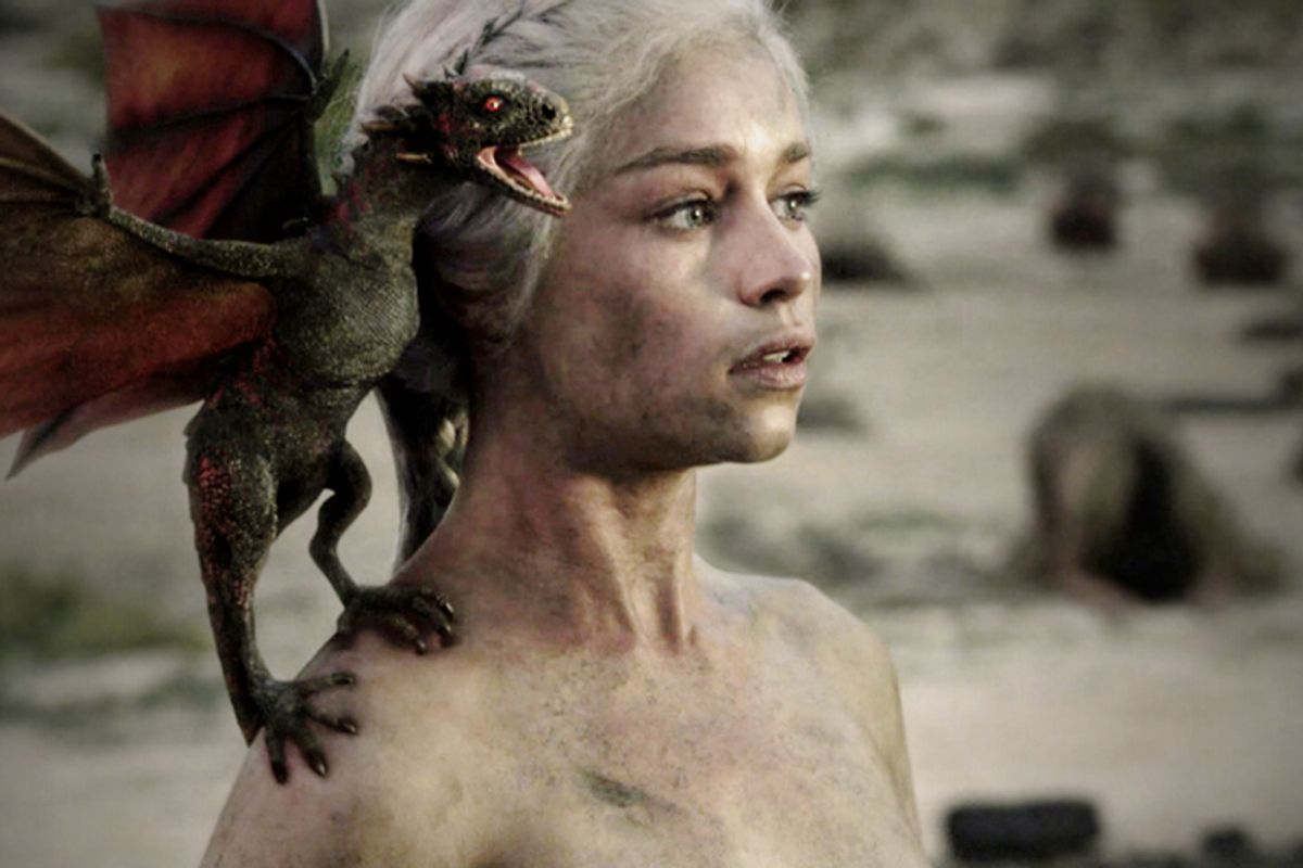 Ah, motherhood: According to the L.A. Times' TV critic, this scene with Daenerys Targaryen (Emilia Clarke) is an example of acceptable nudity on "Game of Thrones."
