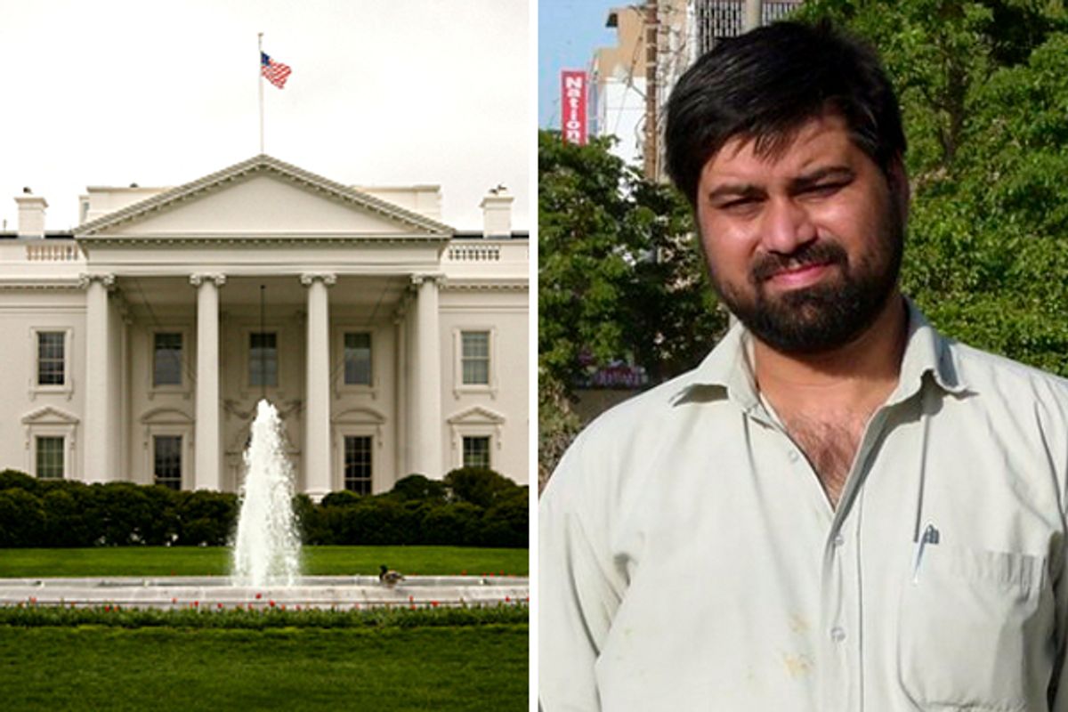 Left: The White House. Right: An undated photo provided by Adnkronos news agency showing Pakistani journalist and Adnkronos International correspondent Syed Saleem Shahzad 