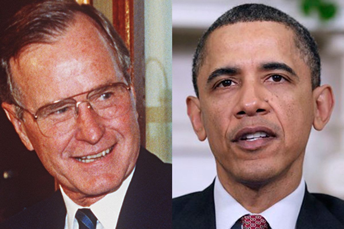 Former president George H. W. Bush and President Barack Obama            