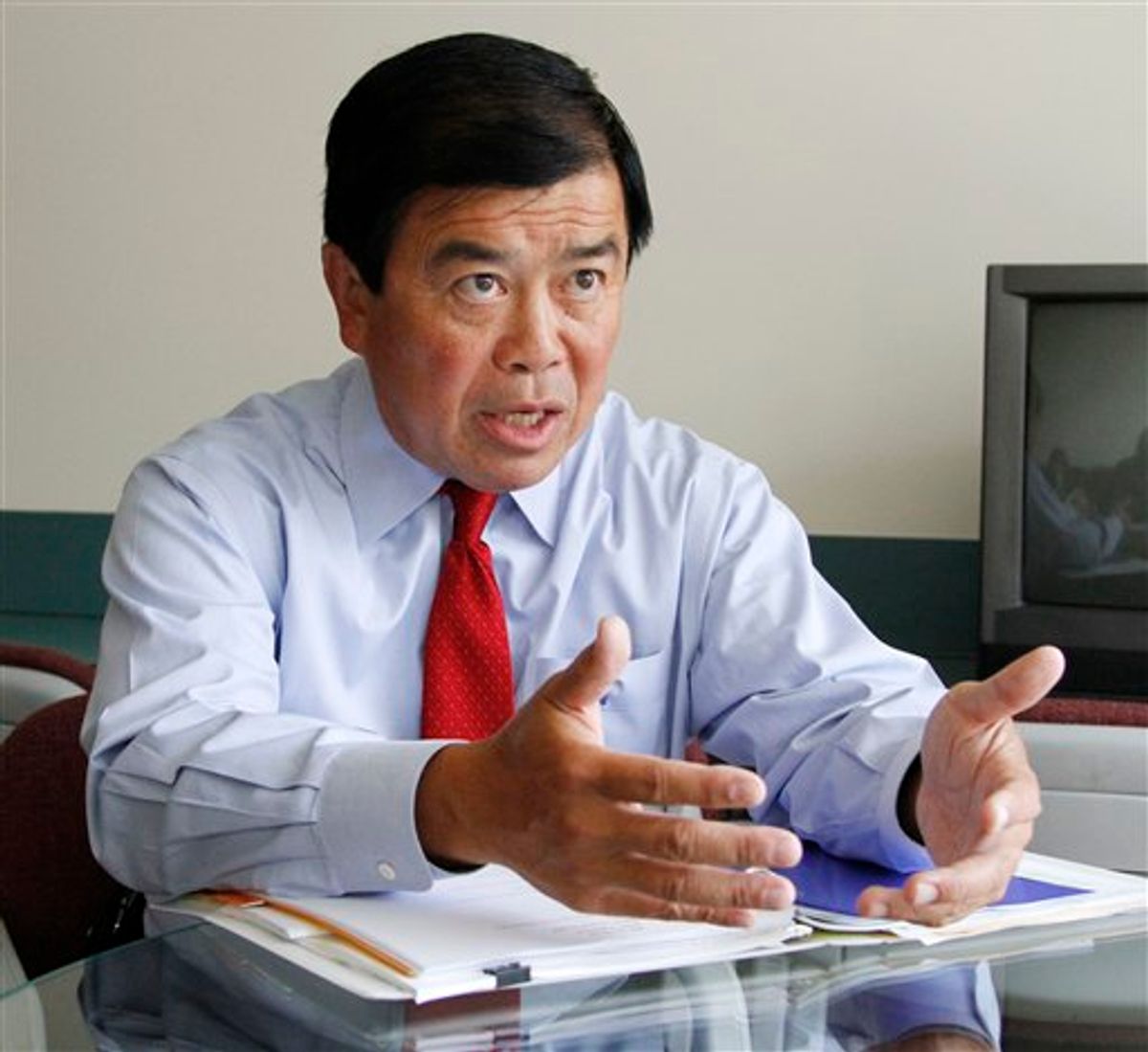 FILE - In this Aug. 17, 2010 file photo, Congressman David Wu, D-Ore., speaks during an interview in Portland, Ore. Wu is calling a published report about an alleged unwanted sexual encounter with a young woman "very serious" but has not yet said whether the accusation is true. The Oregonian reports that a young woman from California has accused the Democrat of an unwanted sexual encounter last November. The newspaper said the information came from sources who wanted to remain anonymous. (AP Photo/Don Ryan, File) (AP)