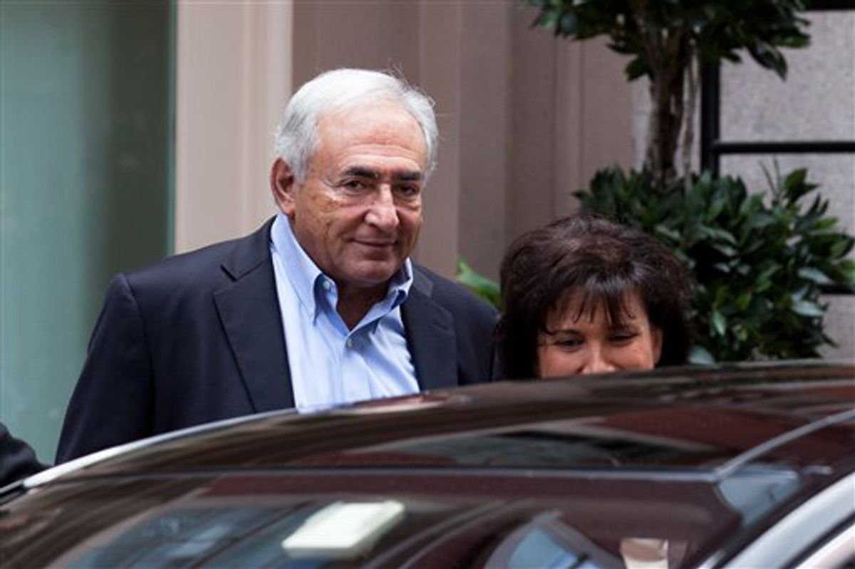 Former International Monetary Fund leader Dominique Strauss-Kahn leaves his temporary residence in Tribeca, Saturday, July 2, 2011, in New York.  A judge released him Friday without bail or home confinement in the sexual assault case against him after prosecutors acknowledged serious questions about the credibility of the hotel maid who accused him of sexual assault. The criminal case against him stands. (AP Photo/John Minchillo) (AP)