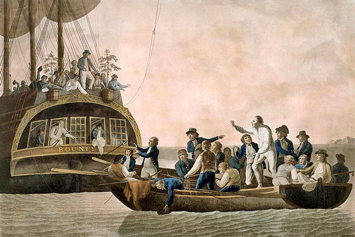 Robert Dodd's engraving of the HMS Bounty mutiny.
