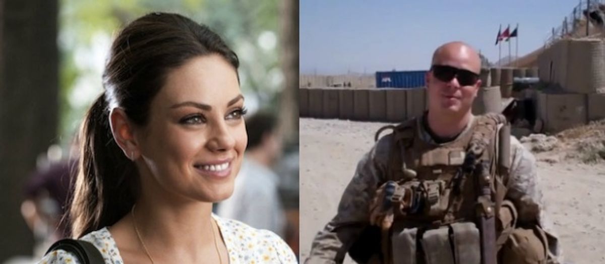 The unlikely couple: Mila Kunis and Sgt. Scott Moore. 