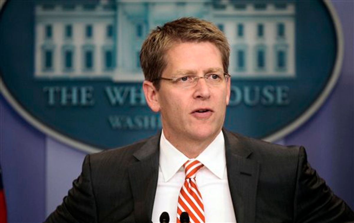 White House Press Secretary Jay Carney during his daily news briefing at the White House in Washington, Thursday, July, 21, 2011. (AP Photo/Pablo Martinez Monsivais)   (AP)