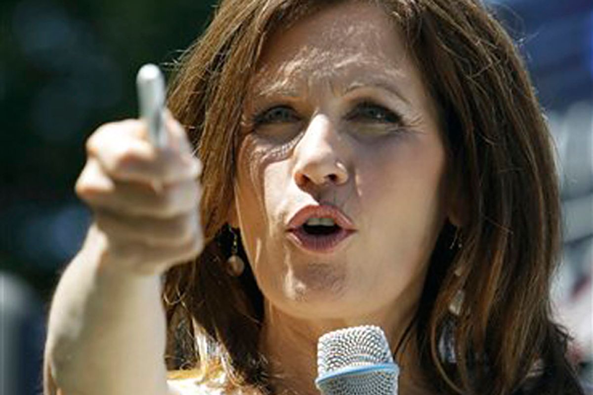FILE - In this July 25, 2011, file photo, Republican presidential candidate Rep. Michele Bachmann, R-Minn., speaks during a rally at the Delaware County fairgrounds in Manchester, Iowa. Same-sex marriage might seem like a straightforward issue: You're for it or against it. Yet for the field of Republican presidential hopefuls, it's proving to be an awkward topic as public attitudes change and more states legalize gay unions, the latest being New York.  (AP Photo/Charlie Neibergall, File) (Charlie Neibergall)