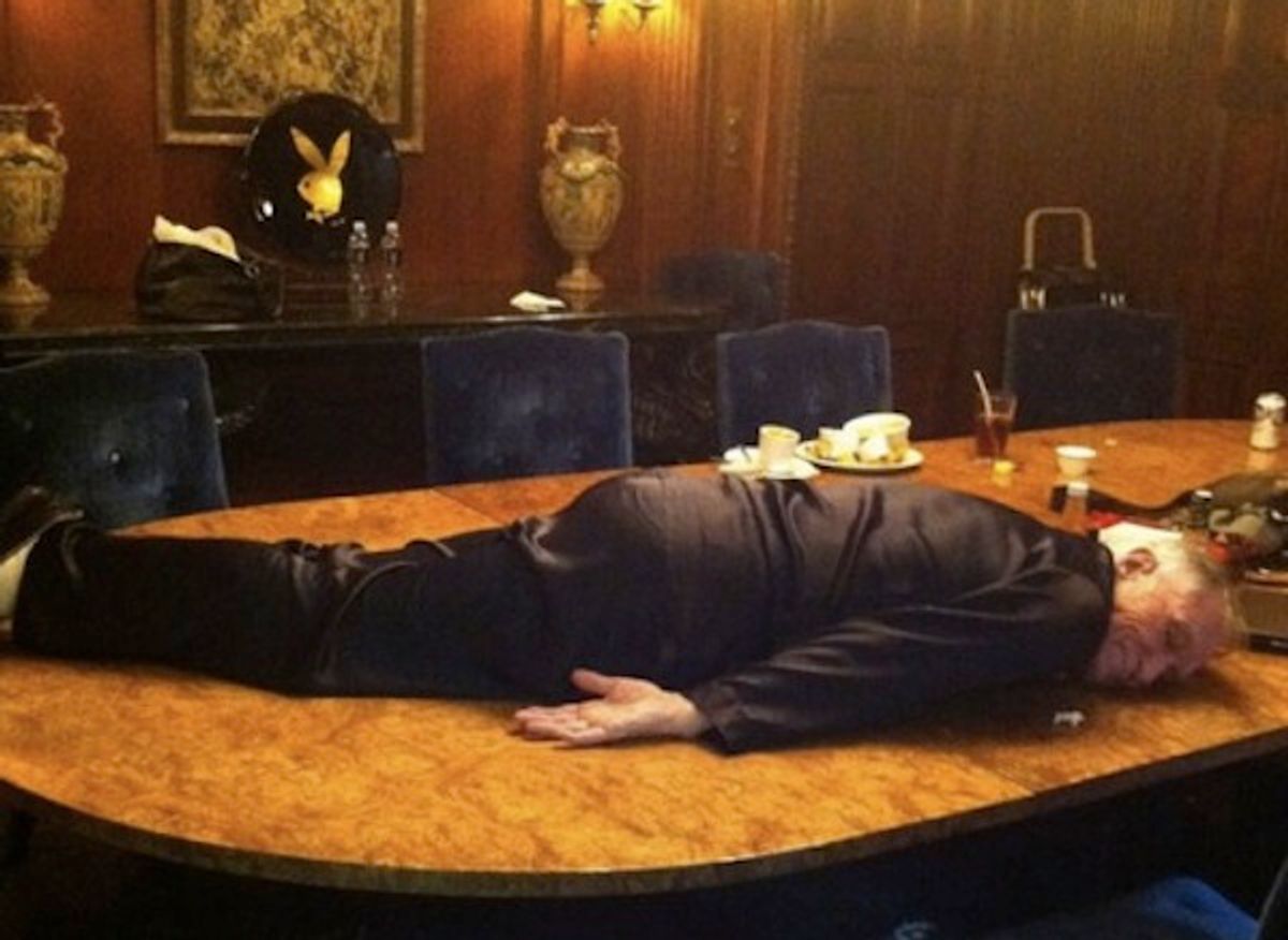 Is Hugh Hefner planking or should someone call a doctor?