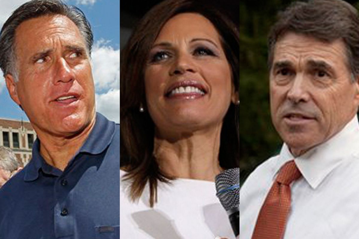 Mitt Romney, Michele Bachmann and Rick Perry