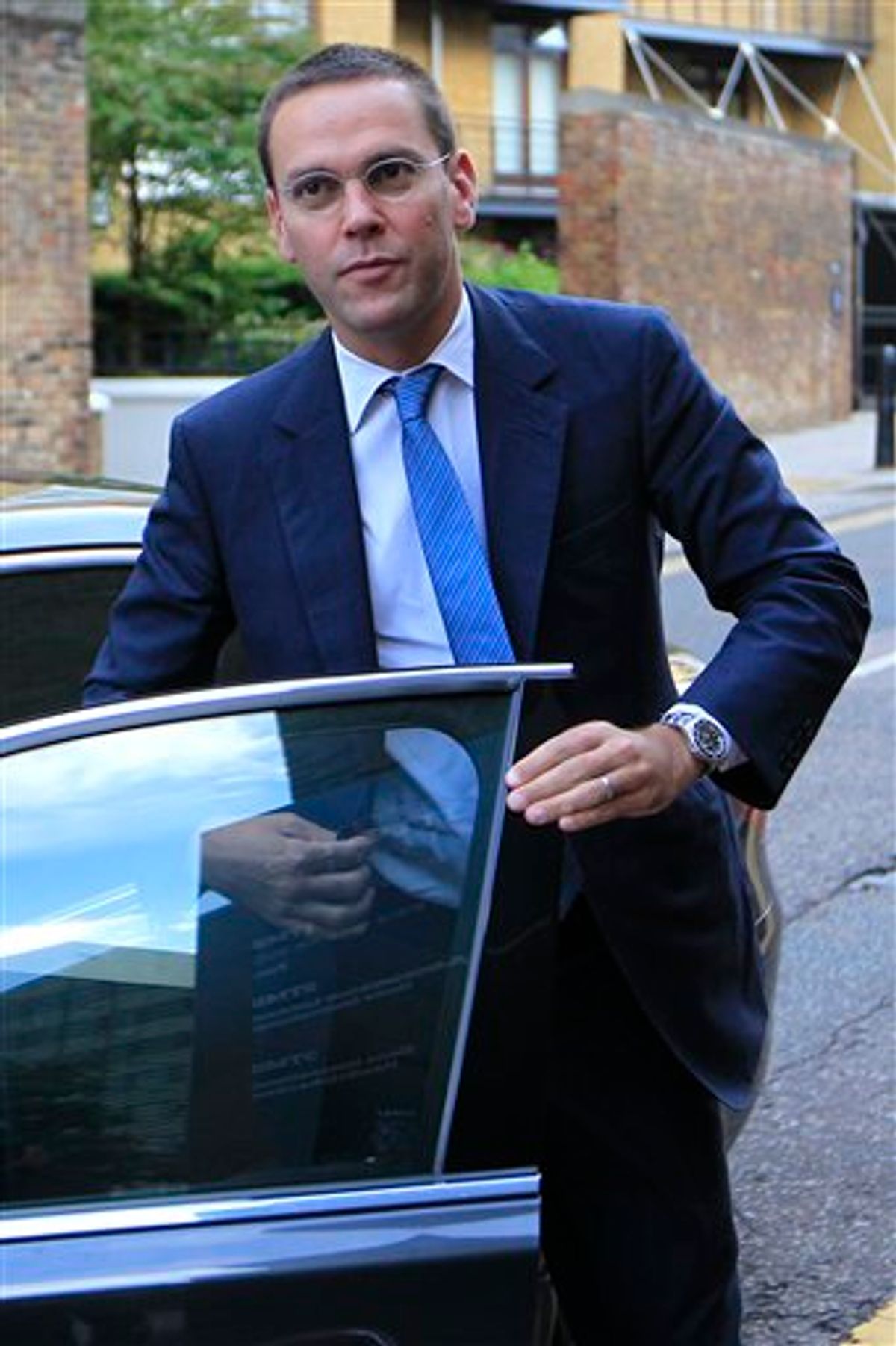 FILE - In this July 19, 2011 file photo, Chief executive of News Corporation Europe and Asia, James Murdoch, arrives at the News International headquarters in London. (AP Photo/Sang Tan, file)    (AP)